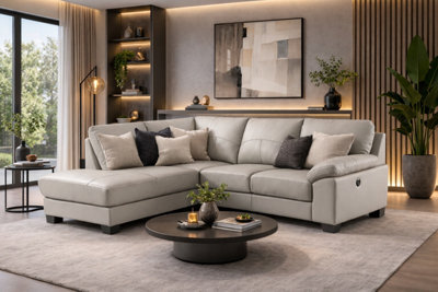 SC FURNITURE LIMITED Grey Leather Corner Sofa + Usb Charging Ports - Lhf - Brooklyn - image 1