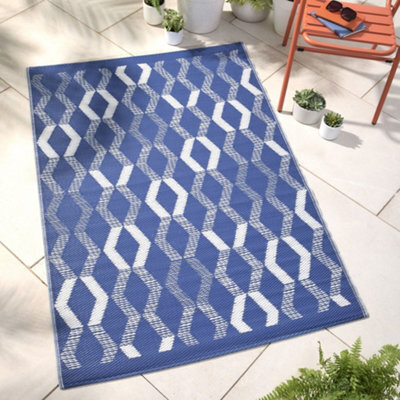 Fusion Rico Outdoor Vertical Zig Zags Uv Resistant Blue Outdoor Rug - image 1
