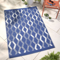 Fusion Rico Outdoor Vertical Zig Zags Uv Resistant Blue Outdoor Rug - thumbnail 1
