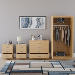 Lassic Vida Designs Riano 4 Piece Bedroom Set (3 Drawer Bedside Chest, 4 Drawer Chest, 2 Door Wardrobe) Pine - thumbnail 3