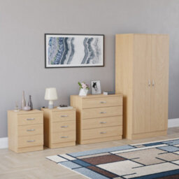 Lassic Vida Designs Riano 4 Piece Bedroom Set (3 Drawer Bedside Chest, 4 Drawer Chest, 2 Door Wardrobe) Pine - thumbnail 2