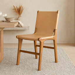 Where Saints Go Ltd London Dining Chair, Taupe Leather Sling, Solid Teak Frame By Where Saints Go - thumbnail 3