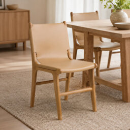 Where Saints Go Ltd London Dining Chair, Taupe Leather Sling, Solid Teak Frame By Where Saints Go - thumbnail 1