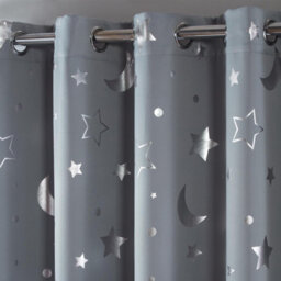 "Ohs Galaxy Star Thermal Blackout Curtains Pair Of Eyelet Ring Top Ready Made Panels Metallic Moon - Silver Grey, 46"" X 72""" - thumbnail 3
