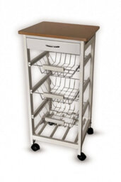 Hygrad Built to Survive Kitchen Trolley White Wooden 3 Tier Rolling Organiser (3 Basket + 1 Wine Rack) Utility Storage Cart With 3 Basket Drawers, Wheels - thumbnail 8