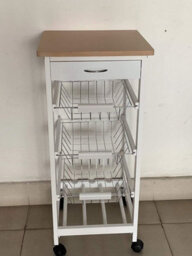 Hygrad Built to Survive Kitchen Trolley White Wooden 3 Tier Rolling Organiser (3 Basket + 1 Wine Rack) Utility Storage Cart With 3 Basket Drawers, Wheels - thumbnail 3