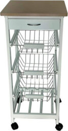 Hygrad Built to Survive Kitchen Trolley White Wooden 3 Tier Rolling Organiser (3 Basket + 1 Wine Rack) Utility Storage Cart With 3 Basket Drawers, Wheels - thumbnail 7