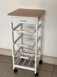 Hygrad Built to Survive Kitchen Trolley White Wooden 3 Tier Rolling Organiser (3 Basket + 1 Wine Rack) Utility Storage Cart With 3 Basket Drawers, Wheels - thumbnail 5