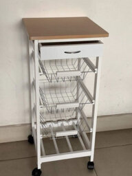Hygrad Built to Survive Kitchen Trolley White Wooden 3 Tier Rolling Organiser (3 Basket + 1 Wine Rack) Utility Storage Cart With 3 Basket Drawers, Wheels - thumbnail 4