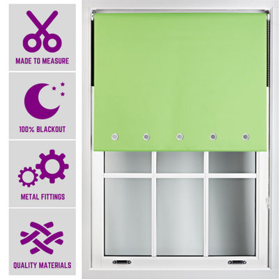 Furnished Made To Measure Blackout Roller Blinds With Round Eyelets And Metal Fittings - Lime Green (W)90Cm (L)210Cm