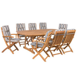 Beliani Garden Dining Set 8 Seater Maui Multicolour Acacia Wood With Cushions