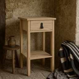 Wyld Haus Wildberry Natural Oak Bedside Table With 1 Drawer And Leather Strap Handle - thumbnail 1
