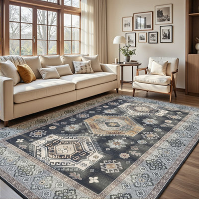 Decoranddecor Area Rugs, Living Room Rugs, Washable Rugs, 160X230Cm, Non-Slip, Pet Friendly, Low Pile, Traditional Rug - Duskra - image 1