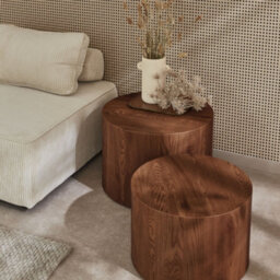 Sweeek - Set Of 2 Round Nesting Coffee Tables Wood Effect Sylva Walnut 58X58X40 Cm - thumbnail 5