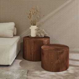 Sweeek - Set Of 2 Round Nesting Coffee Tables Wood Effect Sylva Walnut 58X58X40 Cm - thumbnail 1