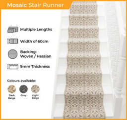 Mosaic Stair Runner - Soft & Durable Carpet Runner For Stairs & Staircases, Multiple Lengths - thumbnail 2