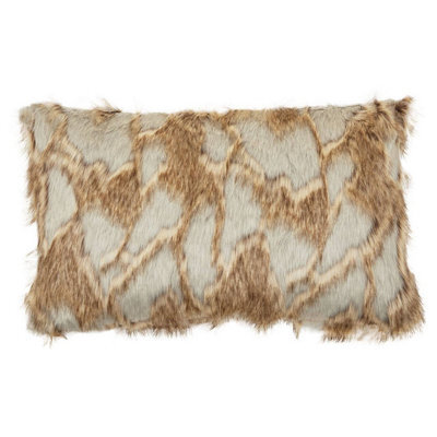 Orsina Grey And Natural Faux Fur Square Cushion, Luxe Ombre Design With Feather Filler, Soft Faux-Suede Reverse - image 1