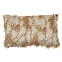 Orsina Grey And Natural Faux Fur Square Cushion, Luxe Ombre Design With Feather Filler, Soft Faux-Suede Reverse - thumbnail 1