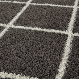The Rugs Moroccan Shaggy Rugs And Runners Soft Fluffy Diamond Design High Pile Dark Grey And Ivory Living Room Kitchen Hallway 540 - thumbnail 3