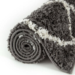The Rugs Moroccan Shaggy Rugs And Runners Soft Fluffy Diamond Design High Pile Dark Grey And Ivory Living Room Kitchen Hallway 540 - thumbnail 5