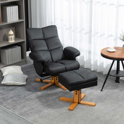 Homcom Recliner Chair And Footstool Pu Leather Wooden Base Black - image 1