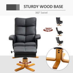 Homcom Recliner Chair And Footstool Pu Leather Wooden Base Black - thumbnail 7