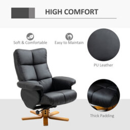 Homcom Recliner Chair And Footstool Pu Leather Wooden Base Black - thumbnail 6