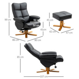 Homcom Recliner Chair And Footstool Pu Leather Wooden Base Black - thumbnail 3