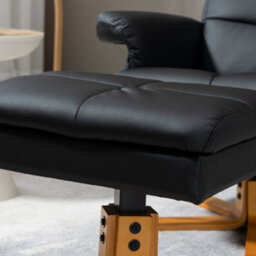 Homcom Recliner Chair And Footstool Pu Leather Wooden Base Black - thumbnail 8