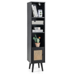 Costway 137Cm Rattan Storage Cabinet Freestanding Slim Cabinet Tall Bookcase - thumbnail 2
