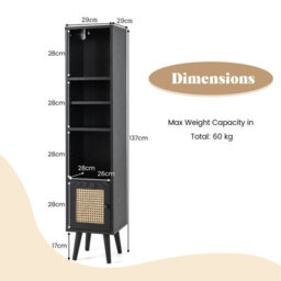 Costway 137Cm Rattan Storage Cabinet Freestanding Slim Cabinet Tall Bookcase - thumbnail 3
