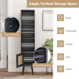 Costway 137Cm Rattan Storage Cabinet Freestanding Slim Cabinet Tall Bookcase - thumbnail 6