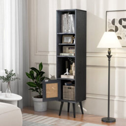 Costway 137Cm Rattan Storage Cabinet Freestanding Slim Cabinet Tall Bookcase - thumbnail 5