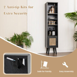 Costway 137Cm Rattan Storage Cabinet Freestanding Slim Cabinet Tall Bookcase - thumbnail 7