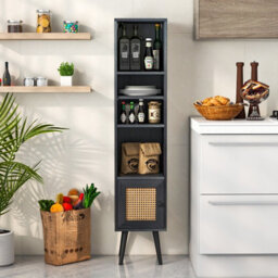 Costway 137Cm Rattan Storage Cabinet Freestanding Slim Cabinet Tall Bookcase - thumbnail 4