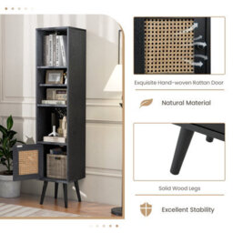 Costway 137Cm Rattan Storage Cabinet Freestanding Slim Cabinet Tall Bookcase - thumbnail 8