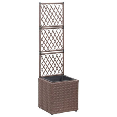 Berkfield Trellis Raised Bed With 1 Pot 30X30X107 Cm Poly Rattan Brown - image 1