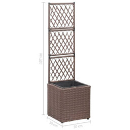 Berkfield Trellis Raised Bed With 1 Pot 30X30X107 Cm Poly Rattan Brown - thumbnail 7
