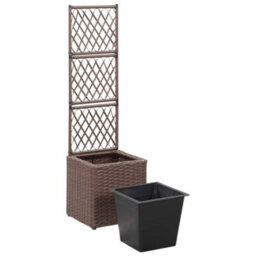 Berkfield Trellis Raised Bed With 1 Pot 30X30X107 Cm Poly Rattan Brown - thumbnail 4