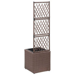 Berkfield Trellis Raised Bed With 1 Pot 30X30X107 Cm Poly Rattan Brown - thumbnail 3