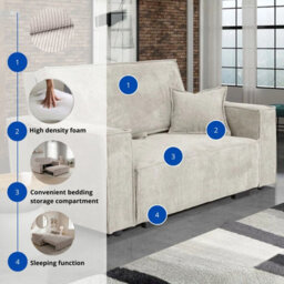 Viva Star Ii 2 Seater Sofa Bed 152 Cm Sleeping Function Storage Cream Poso Fabric Modern Living Room - thumbnail 6