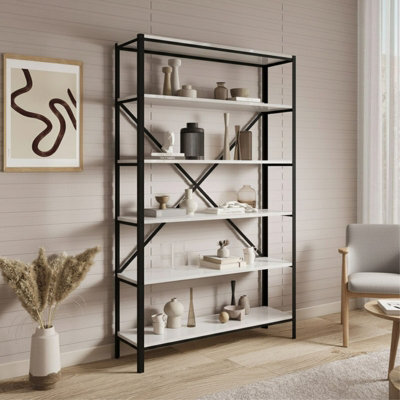 Ralph Industrial Style Bookcase Black With White Gloss - image 1