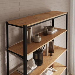 Ralph Industrial Style Bookcase Black With White Gloss - thumbnail 2