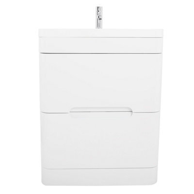 Rinse Bathrooms 600mm Gloss White Wall Hung Vanity Unit With Basin 2 Soft Close Drawers Bathroom Furniture - image 1