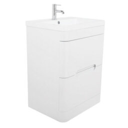 Rinse Bathrooms 600mm Gloss White Wall Hung Vanity Unit With Basin 2 Soft Close Drawers Bathroom Furniture - thumbnail 2