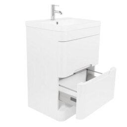 Rinse Bathrooms 600mm Gloss White Wall Hung Vanity Unit With Basin 2 Soft Close Drawers Bathroom Furniture - thumbnail 3
