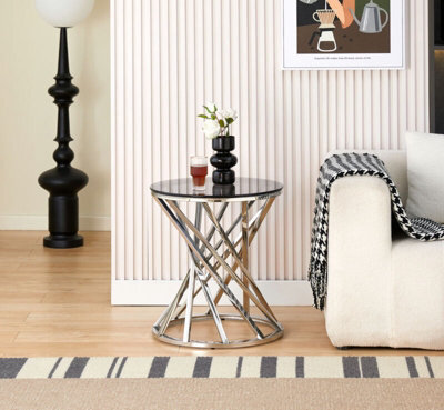 Comfy Living Round Geometric Design Gold Metal Side Table With Tinted Glass Tempered Top - image 1