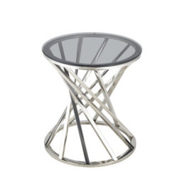 Comfy Living Round Geometric Design Gold Metal Side Table With Tinted Glass Tempered Top - thumbnail 5