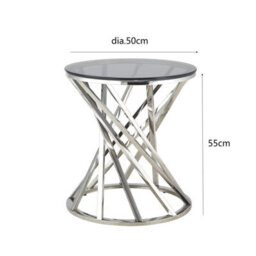 Comfy Living Round Geometric Design Gold Metal Side Table With Tinted Glass Tempered Top - thumbnail 2