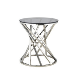 Comfy Living Round Geometric Design Gold Metal Side Table With Tinted Glass Tempered Top - thumbnail 4